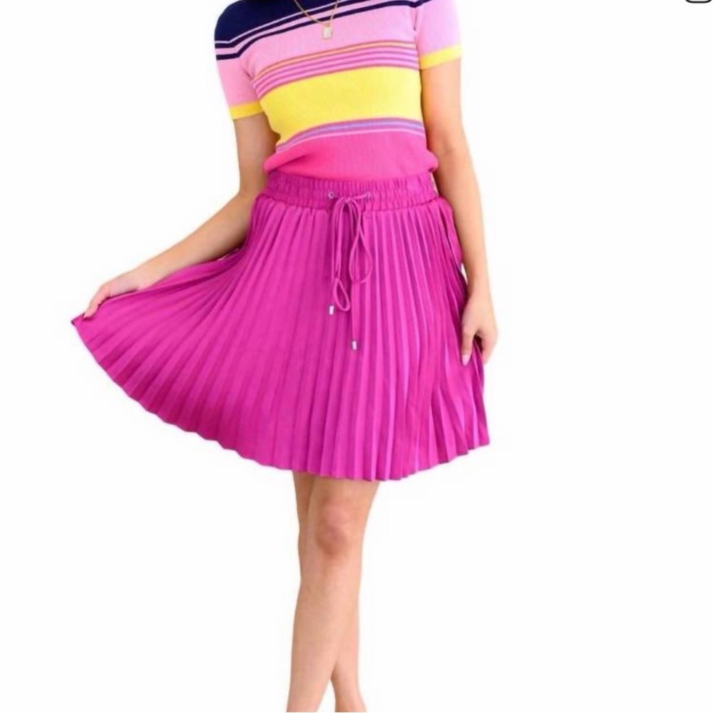 JODIFL Pleated Just a Flirt Skater Skirt in Vivid Magenta